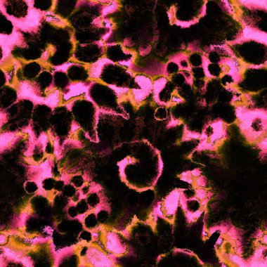 Gerçeküstü, psikedelik ıslak boya izi. Suluboya karışık akış noktaları, noktalar, yırtık kenarlar. Tekstil, yüzey, moda, mayo ve modern tasarım için bitmeyen tekrarlanan soyut arkaplan.