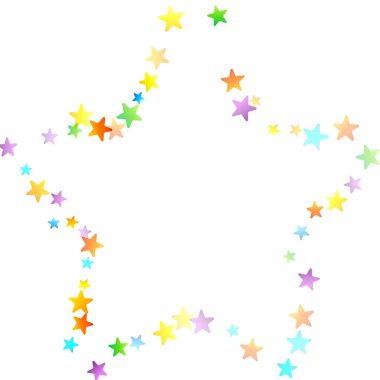 Gökkuşağı Festivali Konfeti. Karnaval Şablonu. Renkli Yıldız Düşüşü. Güzel Tatil Partisi. Beyaz Arkaplanda Küçük Çok Renkli Sprockets. Parlak Vektör İllüstrasyonu.