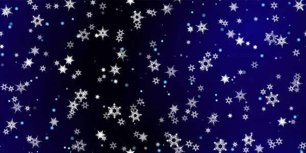 雪の結晶のシームレスなパターン 雪を飛んでイラスト 青い夜の背景にクリスマスのお祝いのための冬のシームレスなプリント 正月のホリデーベクトルイラスト — ストックベクタ