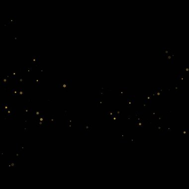 Düşen kar, altın deseni bozar. Uçan altın kar, don ve kar yağışlı bir resim. Kara geceyle ilgili Noel kutlaması için kış baskısı. Yeni Yıl için Tatil Vektörü illüstrasyonu.