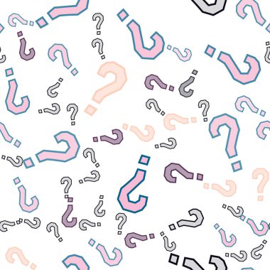 Kusursuz bir örnek. Soru işaretleri, şüphe, faq geçmişi. Basit sonsuz tekrarlama motifi. Anket, inceleme, sorgulama, sorgulama geçmişi. Kamuoyu yoklaması, kamuoyu yoklaması temsilcisi illüstrasyonu için şablon.