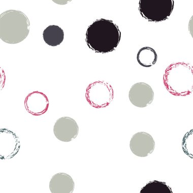Siyah Fırça Çemberi. Vektör Kusursuz Desen. Canlı Noktalı Desen. Suluboya Şekli Kaotik Şekillerle Soyut Beyaz Arkaplan. Yaz Sanatsal Yüzeyi. Tebeşir Fırçası Yuvarlakları, Konfeti