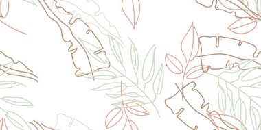 Tropik Yaprak. Modern Motif. Pastel Bir Çizgi Çizimi. Orman baskısı. Yeşillik Yazı Kusursuz Düzen. Yeşillik Vektörü Arkaplanı. Sanatsal Botanik Yüzey. Moda için soyut bitki dokusu