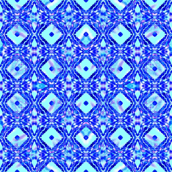 Geo Art Ornament Niebieski Cyan Indigo Fabric Marokański Tunezyjski Motyw — Zdjęcie stockowe