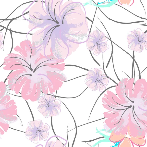 Flores Cor Rosa Florescendo Padrão Pastel Watercolor Floral Print Pequena — Vetor de Stock