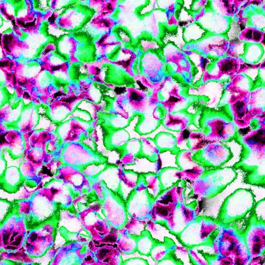 Gerçeküstü, psikedelik ıslak boya izi. Suluboya karışık akış noktaları, noktalar, yırtık kenarlar. Tekstil, yüzey, moda, mayo ve modern tasarım için bitmeyen tekrarlanan soyut arkaplan.