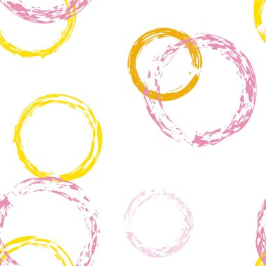 Siyah Fırça Çemberi. Vektör Kusursuz Desen. Renk Çizimi. Suluboya Şekli Kaotik Şekillerle Soyut Beyaz Arkaplan. Trend Retro Surface. Tebeşir Fırçası Yuvarlakları, Konfeti