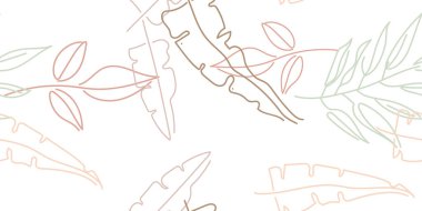 Tropik Yaprak. Modern Motif. Pastel Bir Çizgi Çizimi. Orman baskısı. Yeşillik Yazı Kusursuz Düzen. Yeşillik Vektörü Arkaplanı. Sanatsal Botanik Yüzey. Moda için soyut bitki dokusu