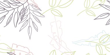 Tropik Yaprak. Modern Motif. Pastel Bir Çizgi Çizimi. Orman baskısı. Yeşillik Yazı Kusursuz Düzen. Yeşillik Vektörü Arkaplanı. Sanatsal Botanik Yüzey. Moda için soyut bitki dokusu