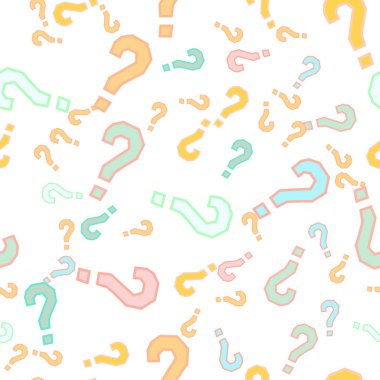 Kusursuz bir örnek. Soru işaretleri, şüphe, faq geçmişi. Basit sonsuz tekrarlama motifi. Anket, inceleme, sorgulama, sorgulama geçmişi. Kamuoyu yoklaması, kamuoyu yoklaması temsilcisi illüstrasyonu için şablon.