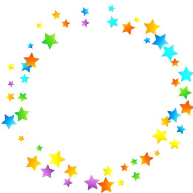 Gökkuşağı Festivali Konfeti. Karnaval Şablonu. Renkli Yıldız Düşüşü. Güzel Tatil Partisi. Beyaz Arkaplanda Küçük Çok Renkli Sprockets. Parlak Vektör İllüstrasyonu.