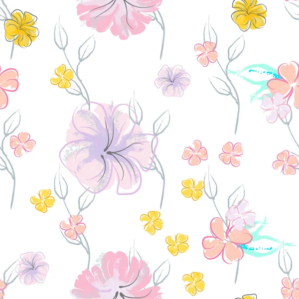 Flores Cor Rosa Florescendo Padrão Pastel Watercolor Floral Print Pequena — Vetor de Stock