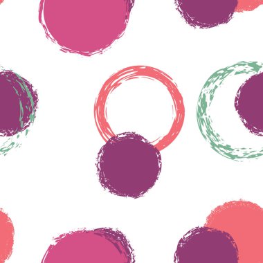 Cute Polka Dots. Vector Endless Repeat Print. Bright Design. White Abstract Background With Watercolor Fall Chaotic Shapes. Summer Retro Fabric. Chalk Brush Rounds, Confetti