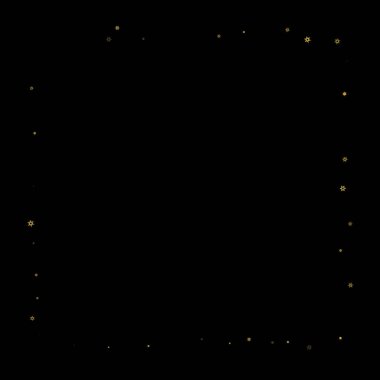 Düşen kar, altın deseni bozar. Uçan altın kar, don ve kar yağışlı bir resim. Kara geceyle ilgili Noel kutlaması için kış baskısı. Yeni Yıl için Tatil Vektörü illüstrasyonu.