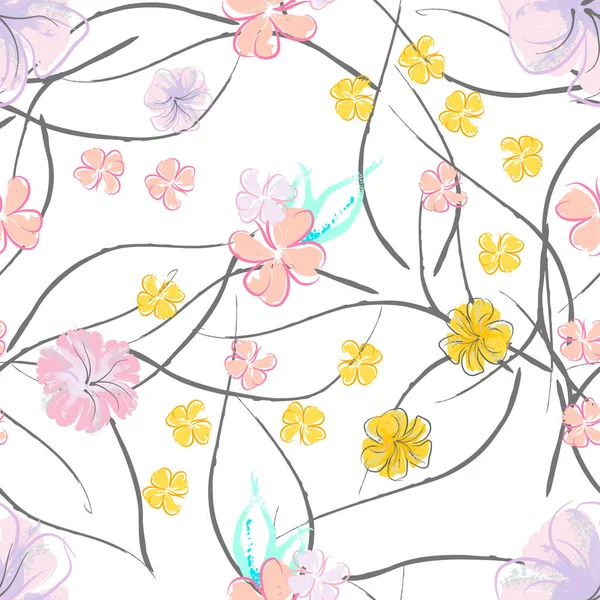 Fleurs Roses Motif Floraison Impression Florale Aquarelle Pastel Petite Fleur — Image vectorielle