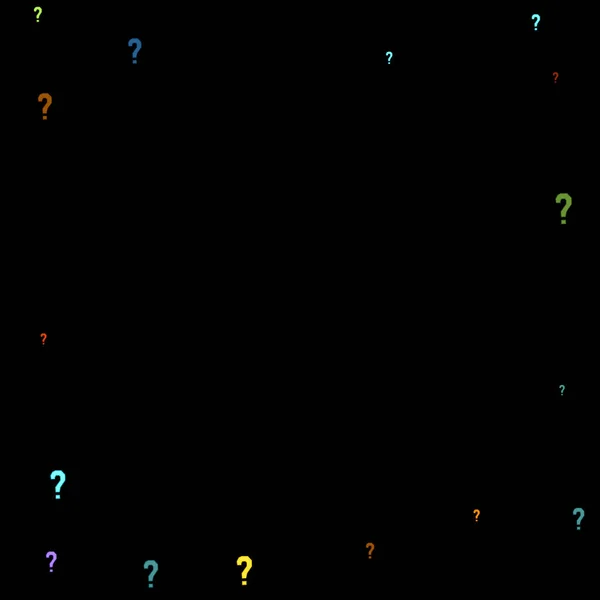 黒の背景に散在する質問マーク クイズ Faq クエリの背景 世論調査 世論調査のための多色テンプレート 虹色だ ベクターイラスト — ストックベクタ