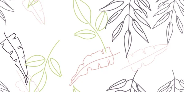Tropiskt Blad Modernt Motiv Pastel One Linje Ritning Djungelavtryck Foliage — Stock vektor