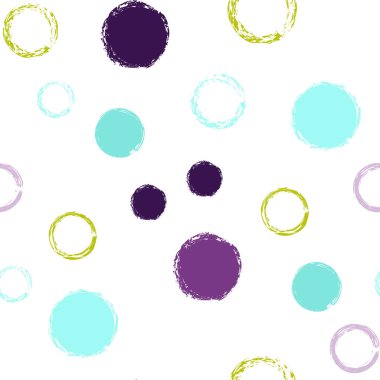 Cute Polka Dots. Vector Endless Repeat Print. Colorful Dotted Pattern. White Abstract Background With Watercolor Fall Chaotic Shapes. Summer Pastel Giftwrap. Chalk Brush Rounds, Confetti