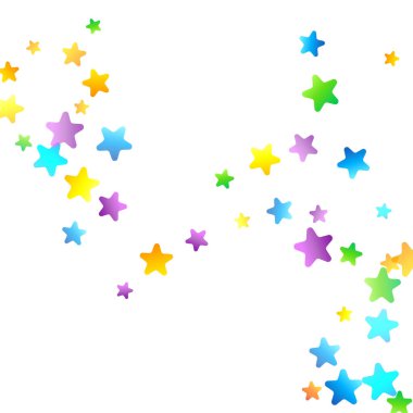 Gökkuşağı Festivali Konfeti. Karnaval Şablonu. Renkli Yıldız Düşüşü. Güzel Tatil Partisi. Beyaz Arkaplanda Küçük Çok Renkli Sprockets. Parlak Vektör İllüstrasyonu.