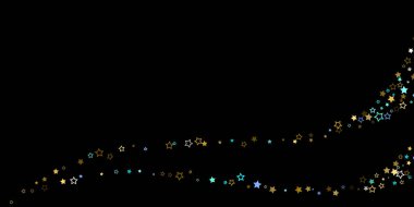 Yatay Yıldız Arkaplanı. Altın, Mavi yıldızlar, parlak konfeti