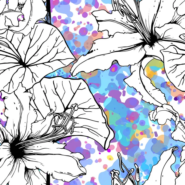 Floral Black White Seamless Pattern Modern Artistic Watercolor Print Fashion — Stock Vector