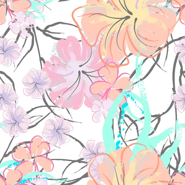 Fleurs Roses Motif Floraison Impression Florale Aquarelle Pastel Petite Fleur — Image vectorielle