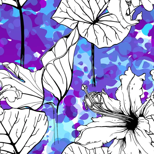 Floral Preto Branco Sem Costura Padrão Impressão Aquarela Artística Moderna — Vetor de Stock