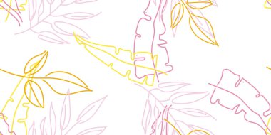 Tropik Yaprak. Modern Motif. Pastel Bir Çizgi Çizimi. Orman baskısı. Yeşillik Yazı Kusursuz Düzen. Yeşillik Vektörü Arkaplanı. Sanatsal Botanik Yüzey. Moda için soyut bitki dokusu