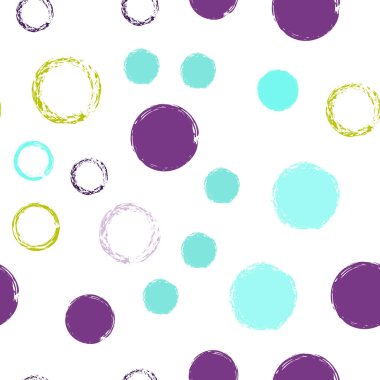Polka Nokta. Doku Vektörü Kusursuz Desen. Çok renkli tasarım. Suluboya Şekli Kaotik Şekillerle Soyut Beyaz Arkaplan. Summer Vintage Tekstil. Tebeşir Fırçası Yuvarlakları, Konfeti