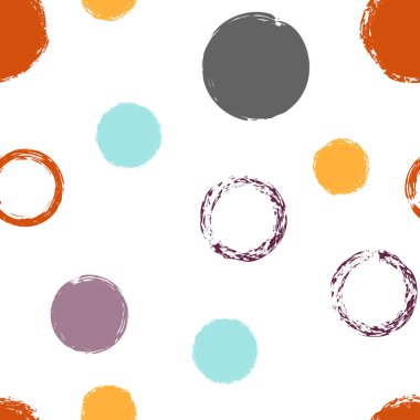 Polka Nokta. Doku Vektörü Kusursuz Desen. Renkli Noktalı Desen. Suluboya Şekli Kaotik Şekillerle Soyut Beyaz Arkaplan. Yaz Sanatsal Kumaşı. Tebeşir Fırçası Yuvarlakları, Konfeti