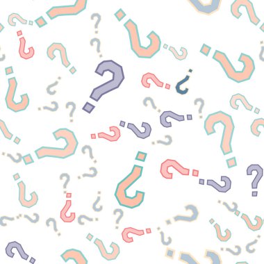 Kusursuz bir örnek. Soru işaretleri, şüphe, faq geçmişi. Basit sonsuz tekrarlama motifi. Anket, inceleme, sorgulama, sorgulama geçmişi. Kamuoyu yoklaması, kamuoyu yoklaması temsilcisi illüstrasyonu için şablon.