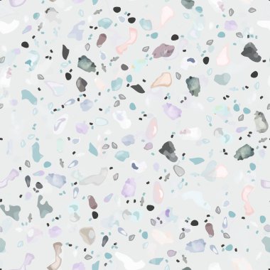 Terrazzo Doku Vektörü. Döşemesi olmayan desen. Zemin Granit desenli. Taş, Kaya, Mermer Tekstil Arkaplanı. Doğal Pavement, Mozaik Şablonu. Kuvars, Çakıl Taşı. İç Dekorasyon Tasarımı.