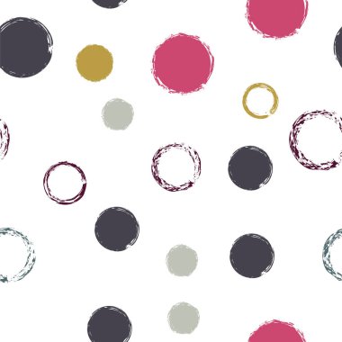 Siyah Fırça Çemberi. Vektör Kusursuz Desen. Canlı Dekor. Suluboya Şekli Kaotik Şekillerle Soyut Beyaz Arkaplan. Eğilim Yumuşak Yüzey. Tebeşir Fırçası Yuvarlakları, Konfeti