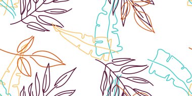 Tropik Yaprak. Modern Motif. Pastel Bir Çizgi Çizimi. Orman baskısı. Yeşillik Yazı Kusursuz Düzen. Yeşillik Vektörü Arkaplanı. Sanatsal Botanik Yüzey. Moda için soyut bitki dokusu