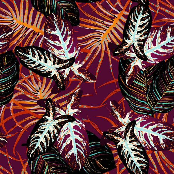 Tropical Leaf Modern Motif Jungle Print Foliage Summer Seamless Pattern — Stock Vector