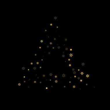 Düşen kar, altın deseni bozar. Uçan altın kar, don ve kar yağışlı bir resim. Kara geceyle ilgili Noel kutlaması için kış baskısı. Yeni Yıl için Tatil Vektörü illüstrasyonu.