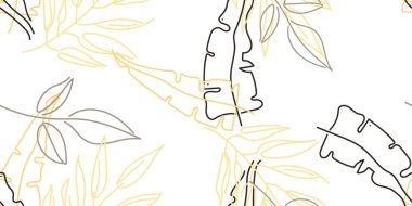 Tropik Yaprak. Modern Motif. Pastel Bir Çizgi Çizimi. Orman baskısı. Yeşillik Yazı Kusursuz Düzen. Yeşillik Vektörü Arkaplanı. Sanatsal Botanik Yüzey. Moda için soyut bitki dokusu