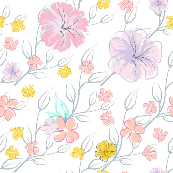 Flores Cor Rosa Florescendo Padrão Pastel Watercolor Floral Print Pequena —  Vetores de Stock