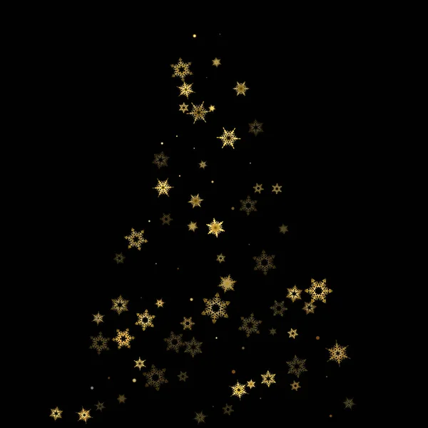 落下雪は黄金のパターンをフレーク 金の雪 雪を飛んでイラスト 黒の夜の背景にクリスマスのお祝いのための冬のプリント 正月のホリデーベクトルイラスト — ストックベクタ