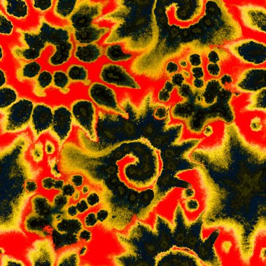 Gerçeküstü, psikedelik ıslak boya izi. Suluboya karışık akış noktaları, noktalar, yırtık kenarlar. Tekstil, yüzey, moda, mayo ve modern tasarım için bitmeyen tekrarlanan soyut arkaplan.