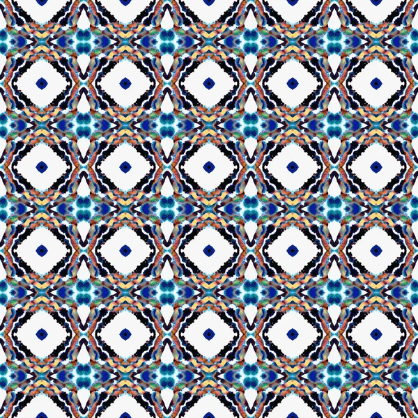 Etnisk Textur Prydnad Blå Cyan Indigo Canvas Talavera Azulejos Print — Stockfoto