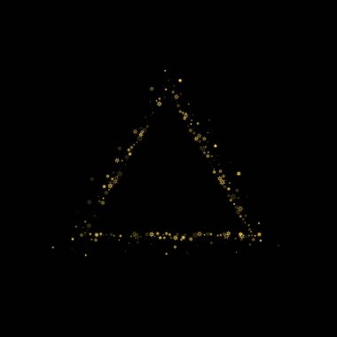 Düşen kar, altın deseni bozar. Uçan altın kar, don ve kar yağışlı bir resim. Kara geceyle ilgili Noel kutlaması için kış baskısı. Yeni Yıl için Tatil Vektörü illüstrasyonu.