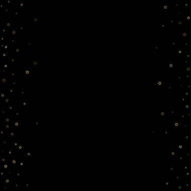 Altın Parıldayan Yıldızlar. Lüks Parlak Konfeti. Dağınık küçük bir parıltı. Parlak gümüş element. Rastgele sihirli minik ışık. Yıldızların düşüşü siyah arka plan. Yeni Yıl, Noel Vektörü illüstrasyonu.