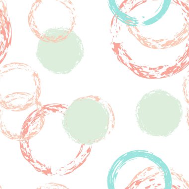 Siyah Fırça Çemberi. Vektör Kusursuz Desen. Renk Tasarımı. Suluboya Şekli Kaotik Şekillerle Soyut Beyaz Arkaplan. Trend Sanatsal Tekstil. Tebeşir Fırçası Yuvarlakları, Konfeti