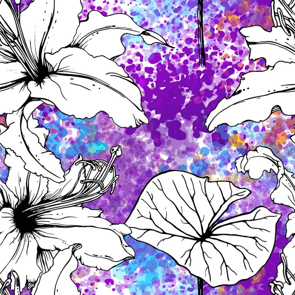 Květinová Černá Bílá Bezešvé Vzor Moderní Umělecký Akvarel Tisk Módní — Stockový vektor
