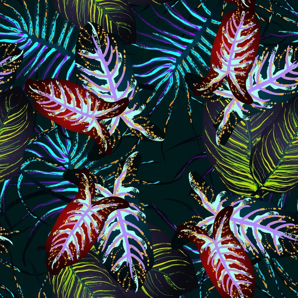 Тропический Лист Современный Мотив Печать Джунглей Летняя Бесшовная Растительность Тенденционный — стоковый вектор
