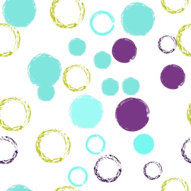Colorful Polka Dots. Pastel Vector Seamless Pattern. Colorful Decor. White Abstract Background With Watercolor Fall Chaotic Shapes. Modern Vintage Textile. Chalk Brush Rounds, Confetti