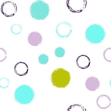 Polka Nokta. Doku Vektörü Kusursuz Desen. Renk Çizimi. Suluboya Şekli Kaotik Şekillerle Soyut Beyaz Arkaplan. Basit Yumuşak Paketleme. Tebeşir Fırçası Yuvarlakları, Konfeti