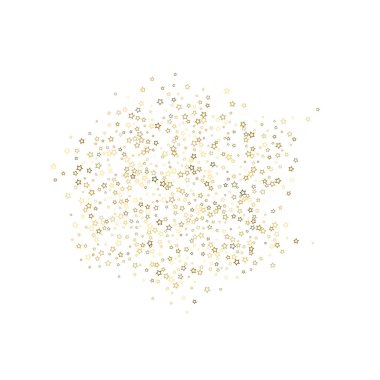Altın Parıldayan Yıldızlar. Lüks Parlak Konfeti. Dağınık küçük bir parıltı. Parlak gümüş element. Rastgele sihirli minik ışık. Yıldızların beyaz arka planı. Yeni Yıl, Noel Vektörü illüstrasyonu.