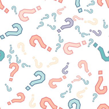 Kusursuz bir örnek. Soru işaretleri, şüphe, faq geçmişi. Basit sonsuz tekrarlama motifi. Anket, inceleme, sorgulama, sorgulama geçmişi. Kamuoyu yoklaması, kamuoyu yoklaması temsilcisi illüstrasyonu için şablon.